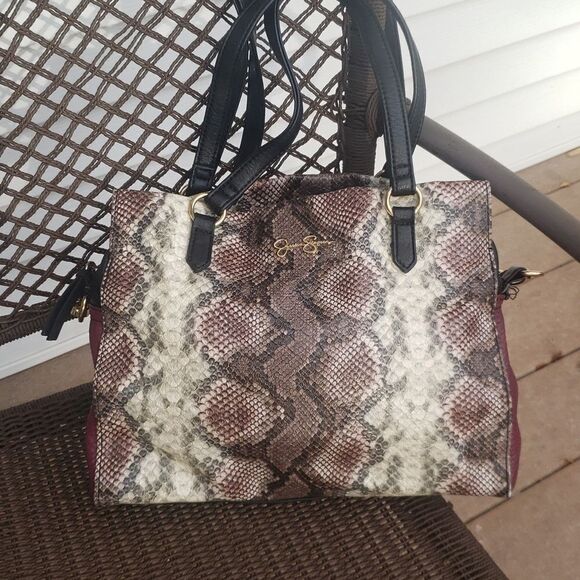 Jessica Simpson Faux Leather Snakeskin Design Handbag wRemoveable Shoulder Strap - Picture 1 of 12